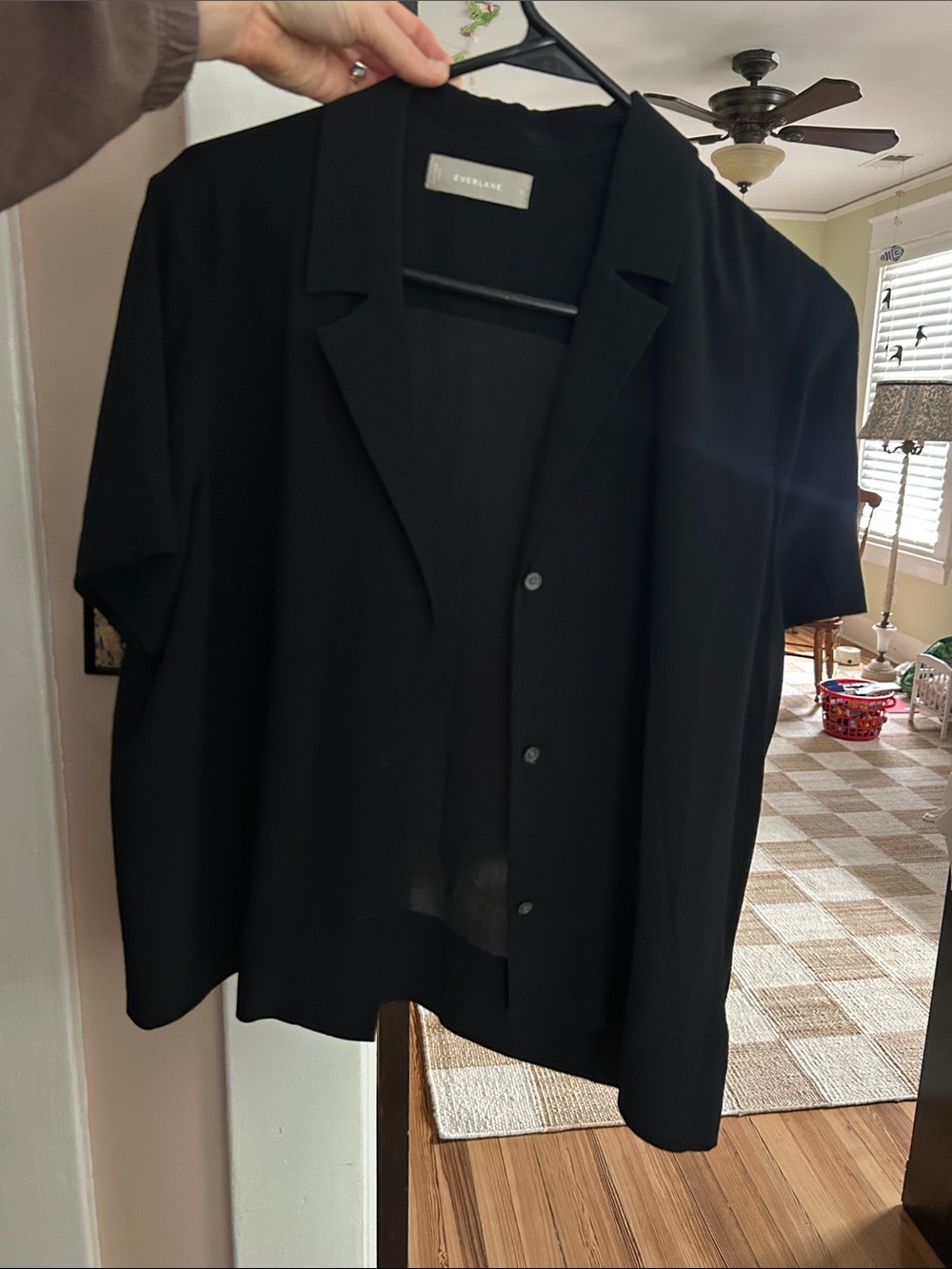 Everlane Black Notch Silk Short-Sleeve Button-Down Shirt